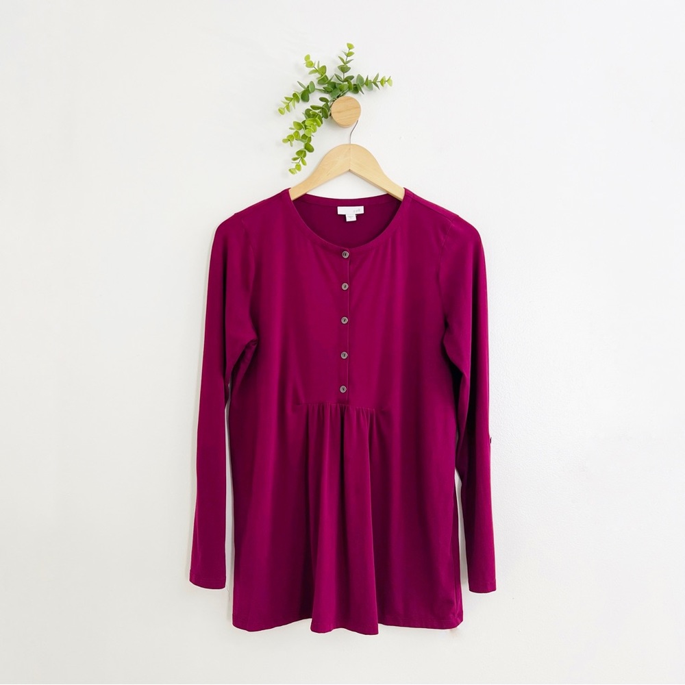 J Jill Plum Pleated Henley Long Sleeve Lagenlook Top